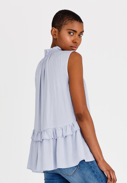 edit - Frilly Blouse with Ties Pale Blue