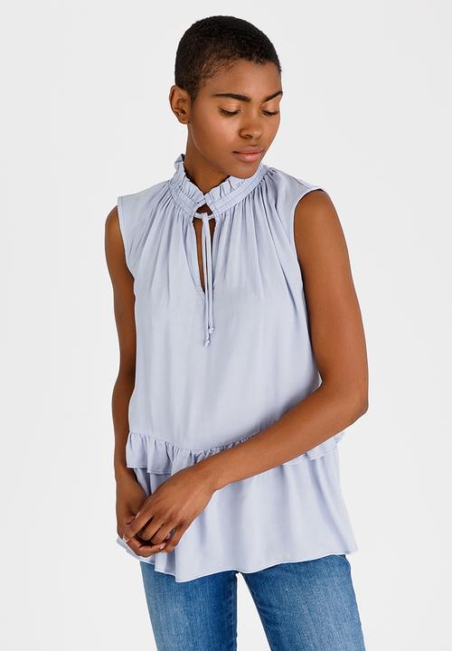 edit - Frilly Blouse with Ties Pale Blue