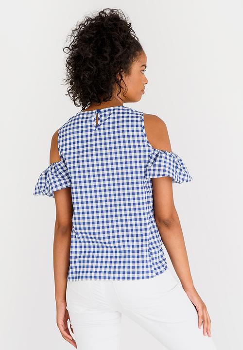 edit - Frilly blouse with Cold Shoulder Multi-colour