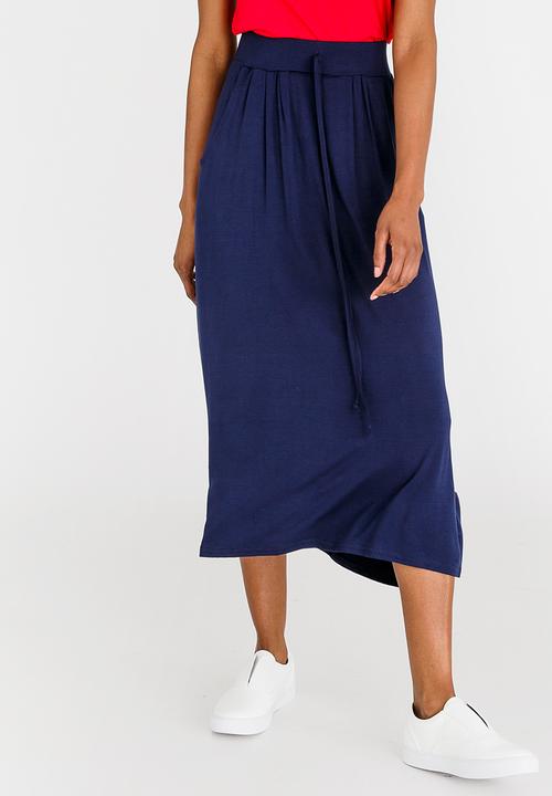 edit - Stretch Maxi Skirt with Front Pockets Navy