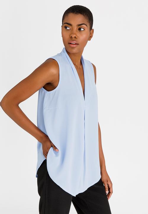 edit - V-Neckline Shell Top Mid Blue