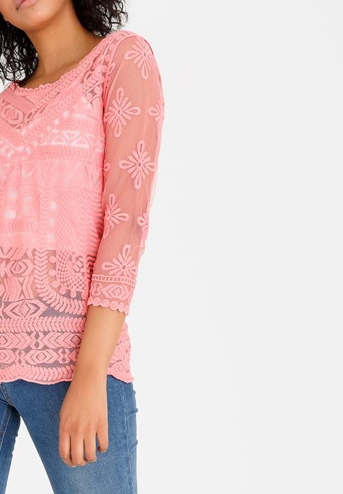 G Couture - Lace Detail Top Coral