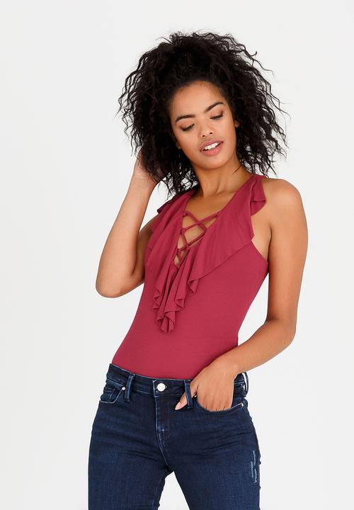 GUESS - Ruffle Detail Bodysuit Red