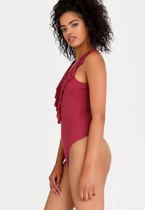 GUESS - Ruffle Detail Bodysuit Red