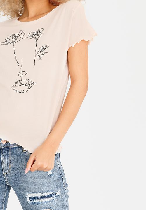GUESS - Embroidery Detail Tee Pale Pink