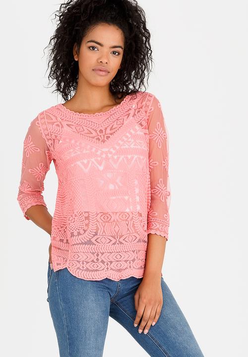 G Couture - Lace Detail Top Coral