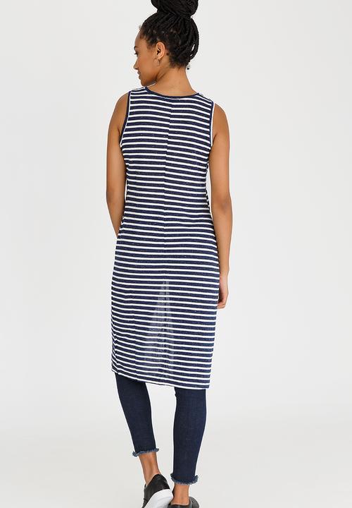 Brave Soul - Stripe Longline Vest Navy & White