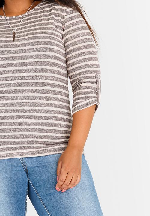 edit Plus - Stripe Top with Chain Silver