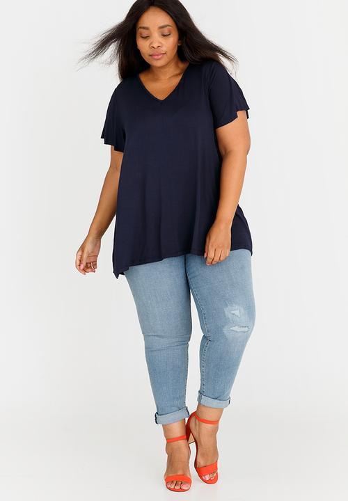 edit Plus - Flutter Sleeve Top Navy