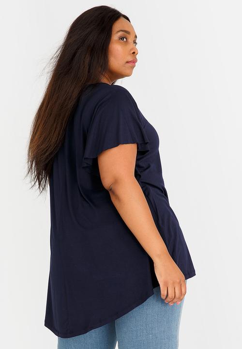 edit Plus - Flutter Sleeve Top Navy
