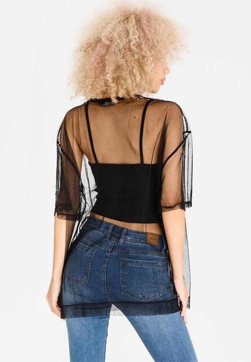 STYLE REPUBLIC - Mesh Embroidered Top Black