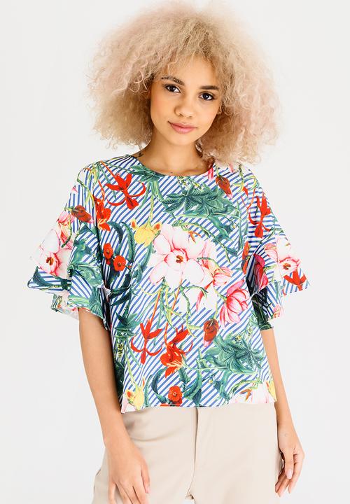 STYLE REPUBLIC - Printed Bell Sleeve Blouse Multi-colour