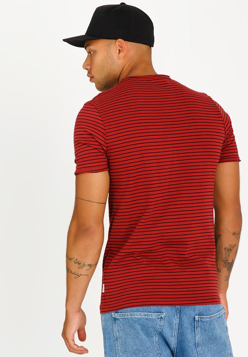 Only & Sons - Albert Stripe Slim Tee Red