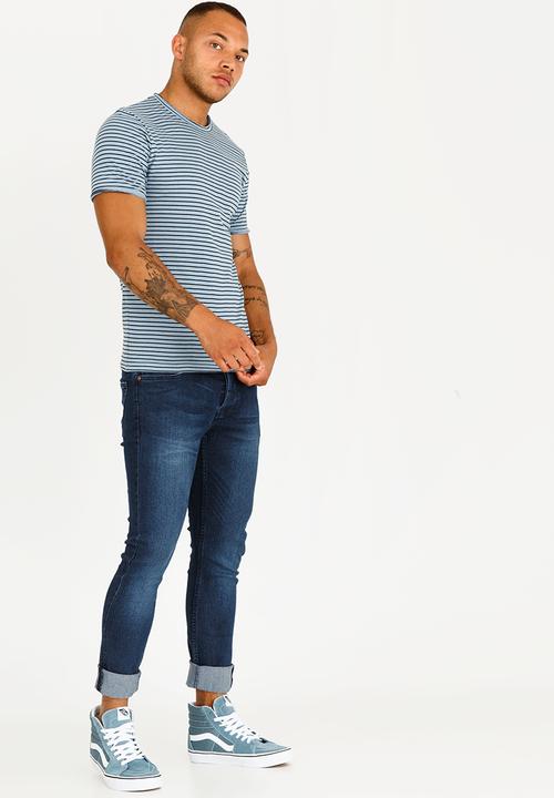 Only & Sons - Albert Stripe Slim Tee Mid Blue