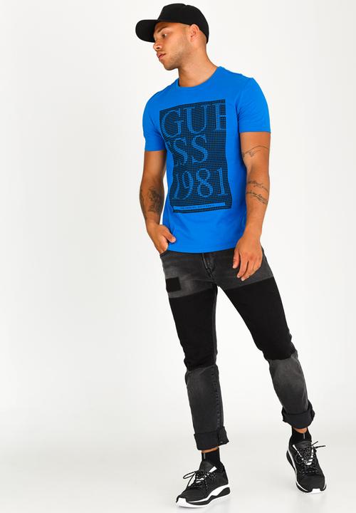 GUESS - Basic Grid Logo Crew Tee Blue