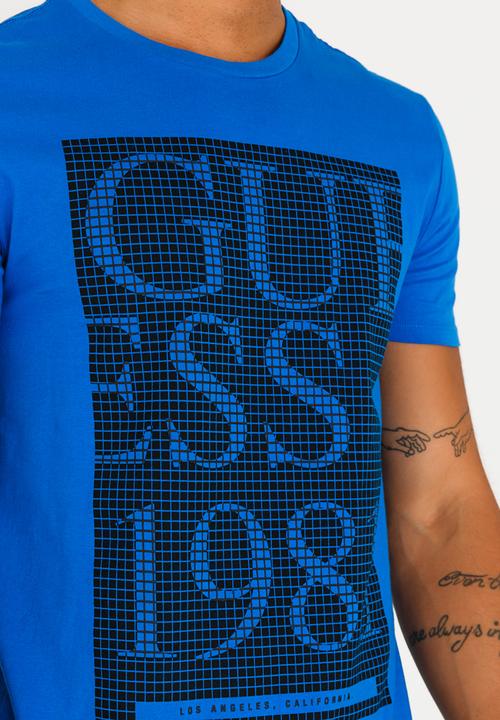 GUESS - Basic Grid Logo Crew Tee Blue