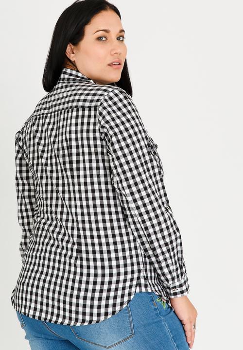 EVANS - Long Sleeve Check Shirt Black and White