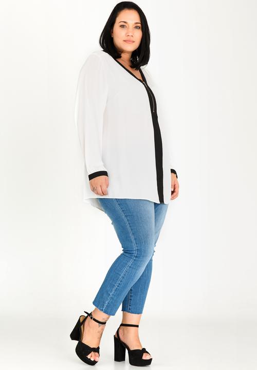 edit Plus - Zip Detail Blouse White
