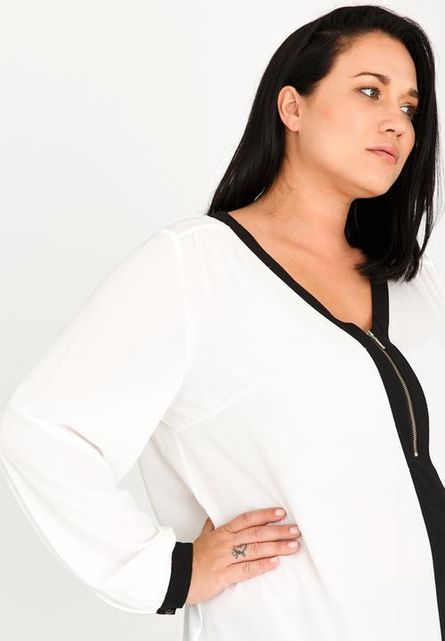 edit Plus - Zip Detail Blouse White