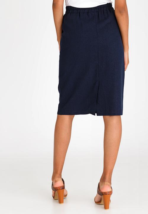 edit - Linen Blend Utility Skirt Navy