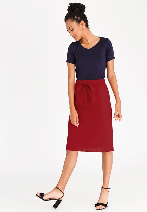edit - Linen Blend Utility Skirt Red