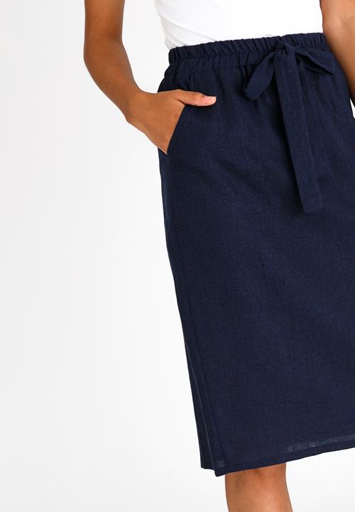 edit - Linen Blend Utility Skirt Navy