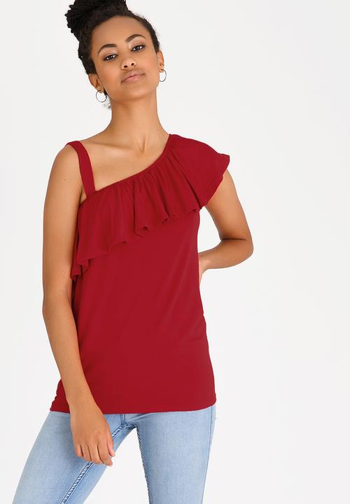 edit - One Shoulder Frilly Top Red