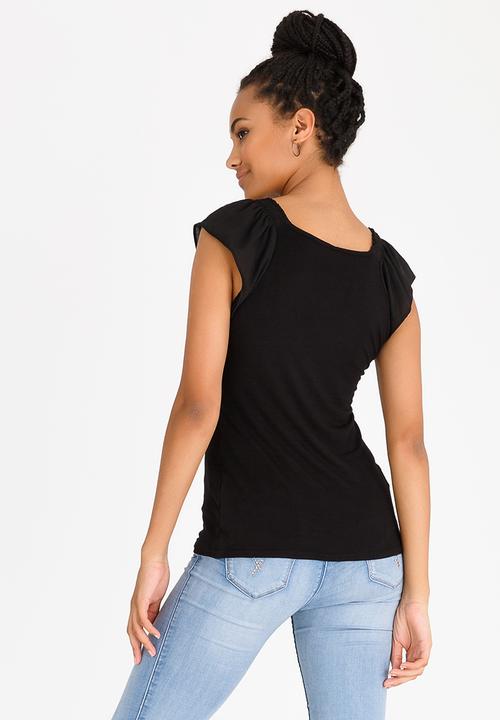 edit - Knit Top with Frill Sleeves Black