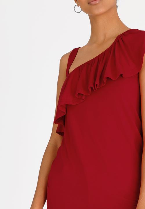 edit - One Shoulder Frilly Top Red