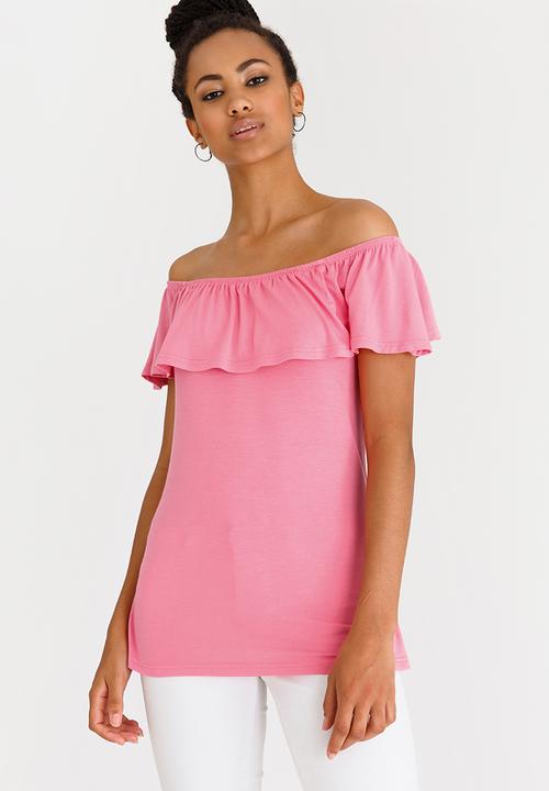 edit - Bardot Top with Frills Pale Pink