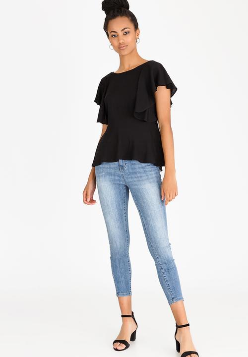 edit - Peplum Frill Blouse Black