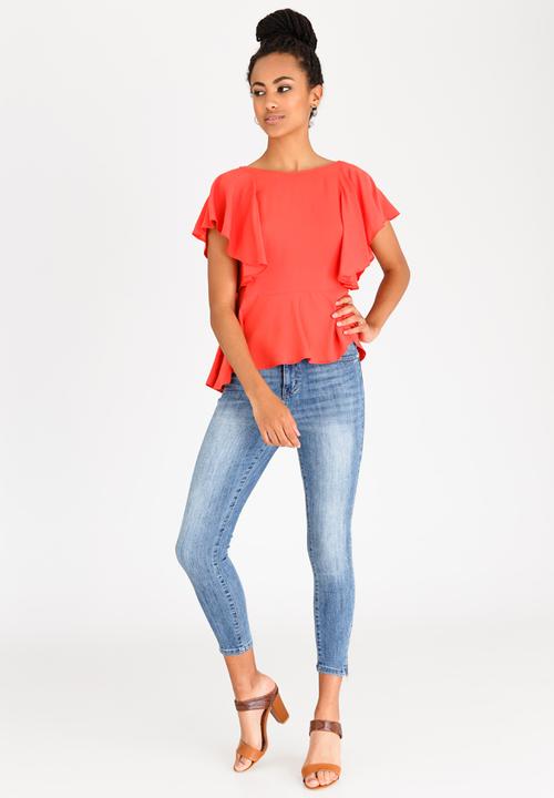 edit - Peplum Frill Blouse Coral