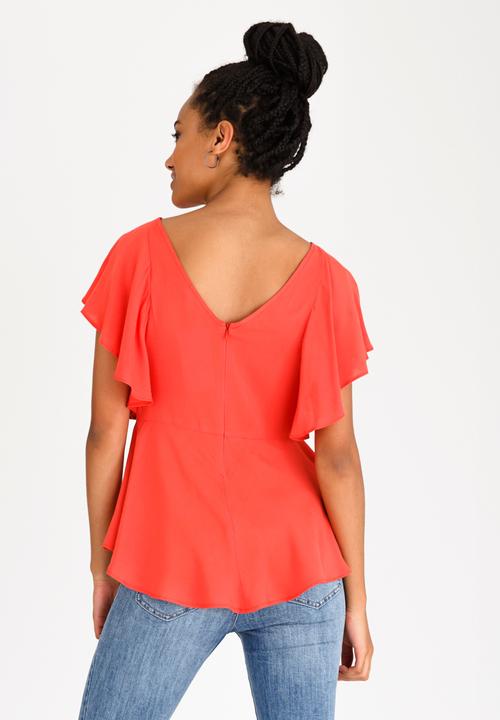 edit - Peplum Frill Blouse Coral