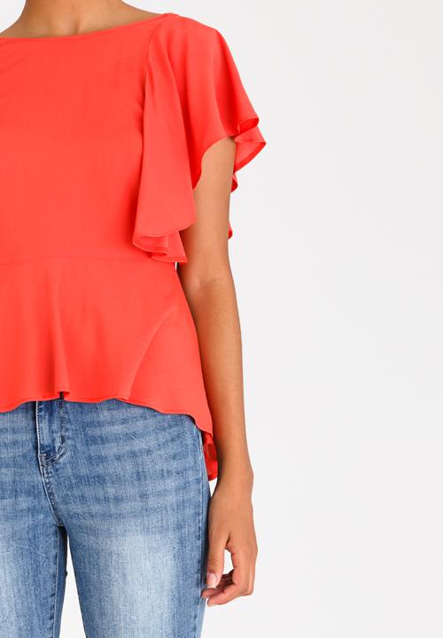 edit - Peplum Frill Blouse Coral