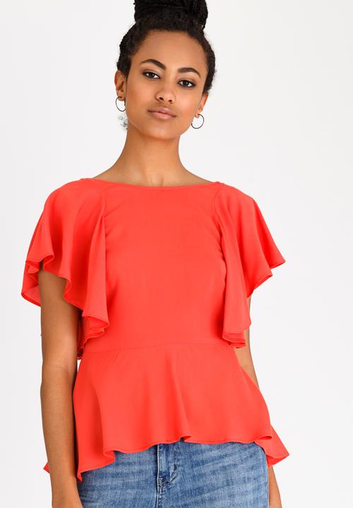 edit - Peplum Frill Blouse Coral