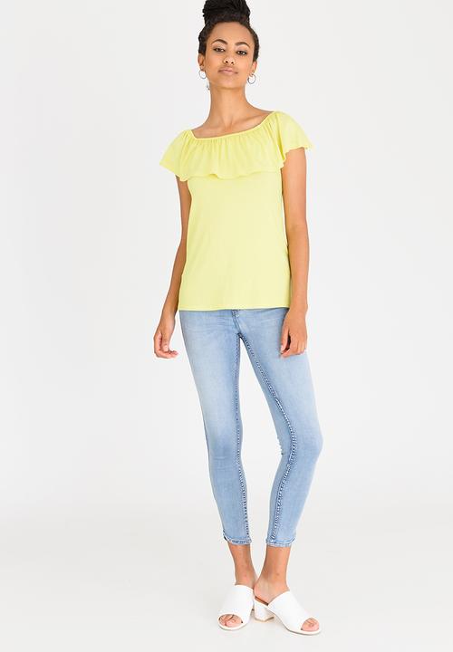 edit - Bardot Top with Frills Yellow