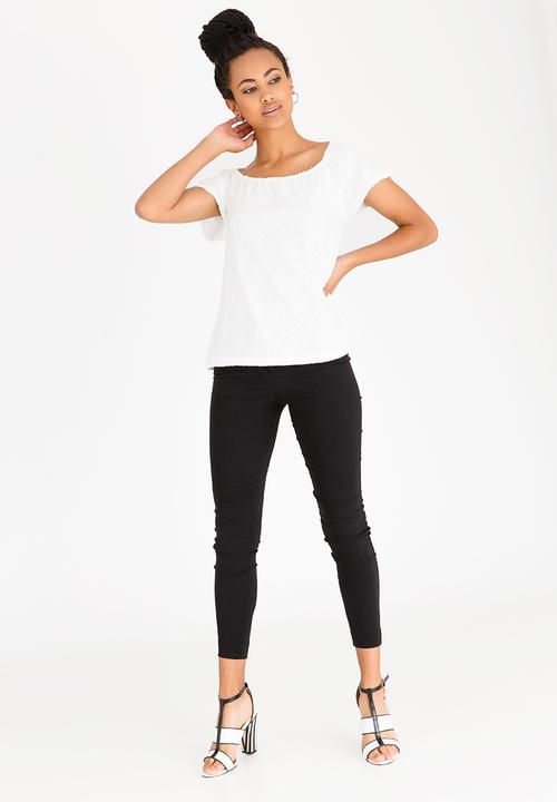 edit - Short Sleeve Off the Shoulder Lace Top White