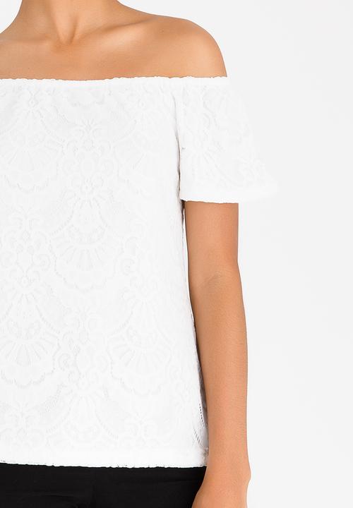 edit - Short Sleeve Off the Shoulder Lace Top White