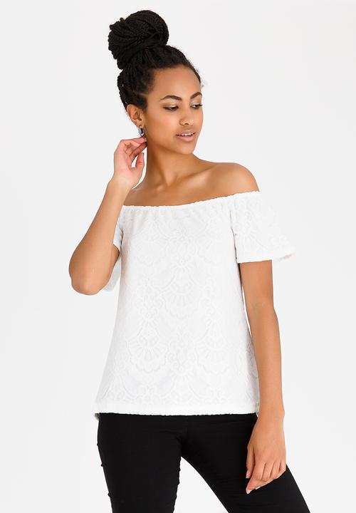 edit - Short Sleeve Off the Shoulder Lace Top White