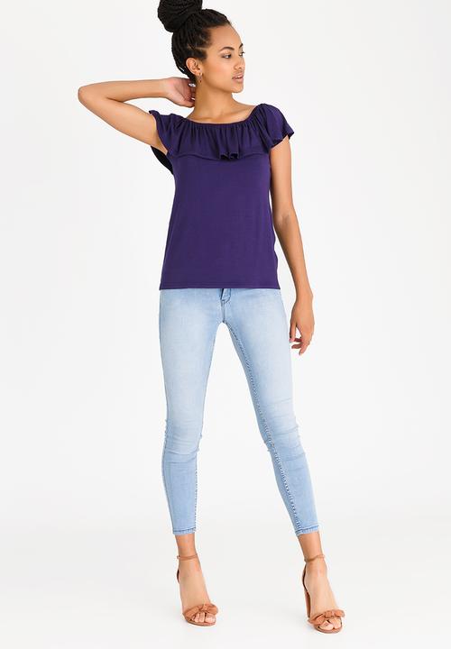 edit - Bardot Top with Frills Navy