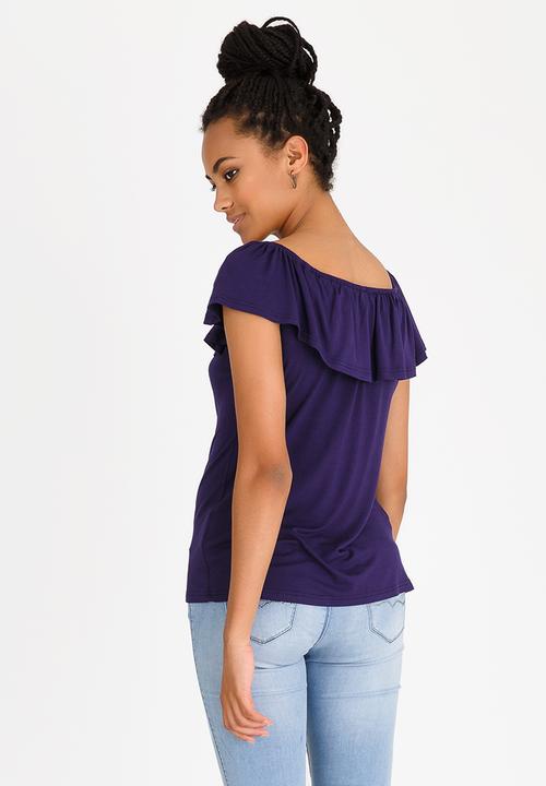 edit - Bardot Top with Frills Navy