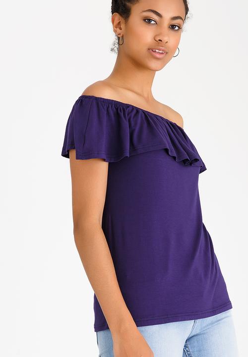 edit - Bardot Top with Frills Navy