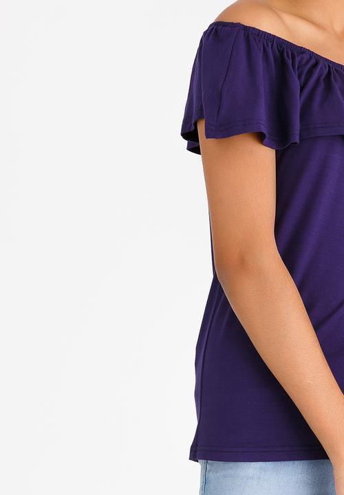 edit - Bardot Top with Frills Navy