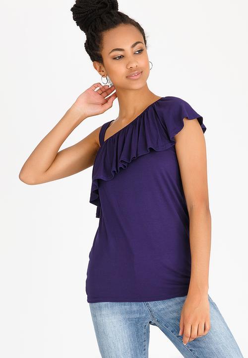 edit - One Shoulder Frilly Top Navy