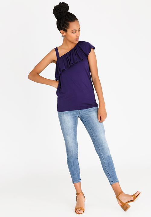 edit - One Shoulder Frilly Top Navy