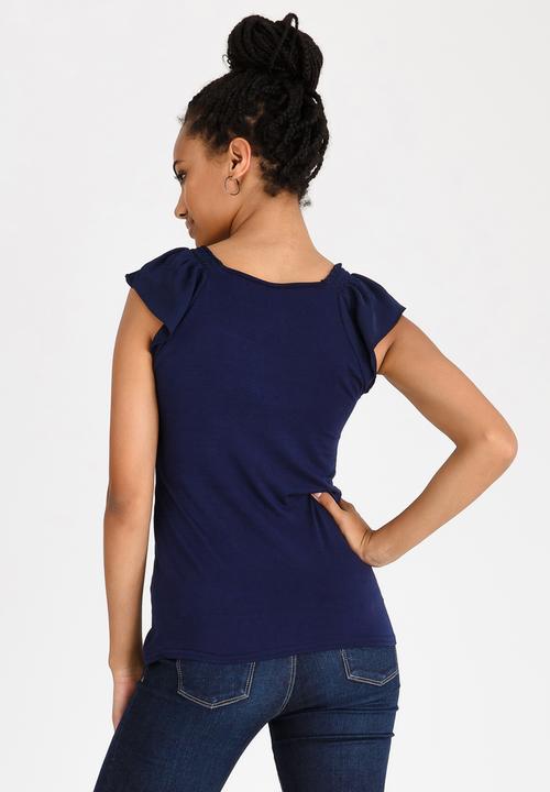 edit - Knit Top with Frill Sleeves Navy