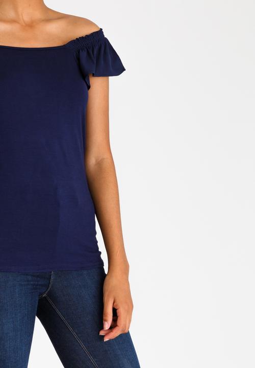 edit - Knit Top with Frill Sleeves Navy