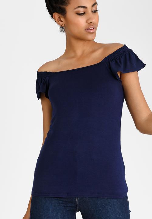 edit - Knit Top with Frill Sleeves Navy