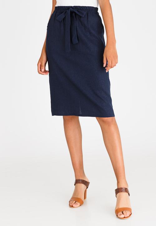 edit - Linen Blend Utility Skirt Navy