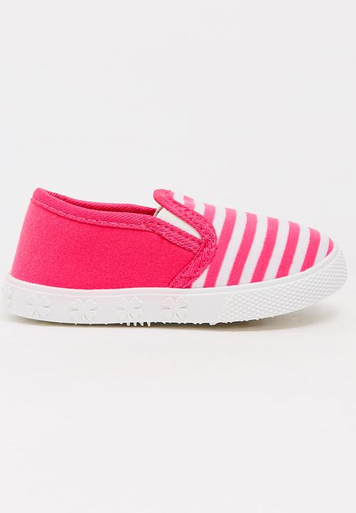 Pop Candy - Girls Stripe Slip On Sneaker Mid Pink